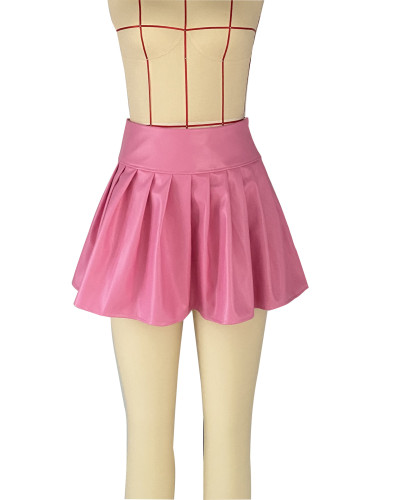 PU leather pleated skirt