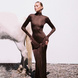 Half high neck long sleeved dress