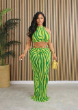 Striped long skirt two-piece set