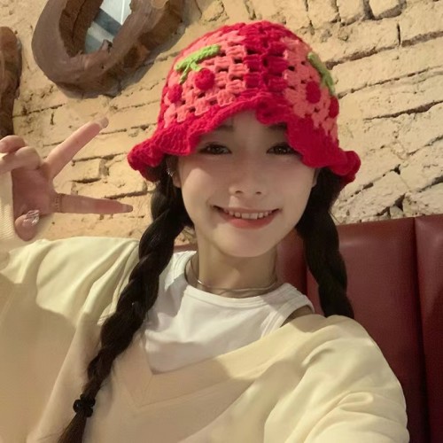 Cherry handmade knitted woolen fisherman's hat