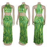 Striped long skirt two-piece set