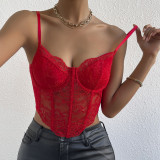 Lace steel ring diamond fishbone exposed navel perspective vest