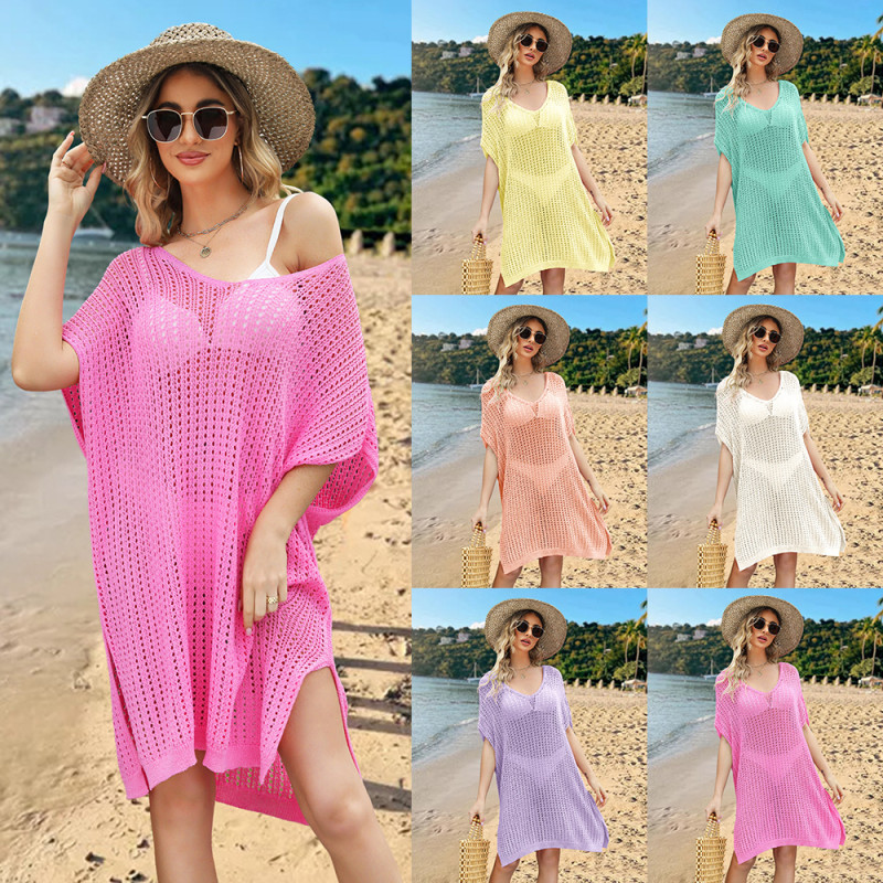 Loose Beach Dress Solid Color Hollow Large Cover Up