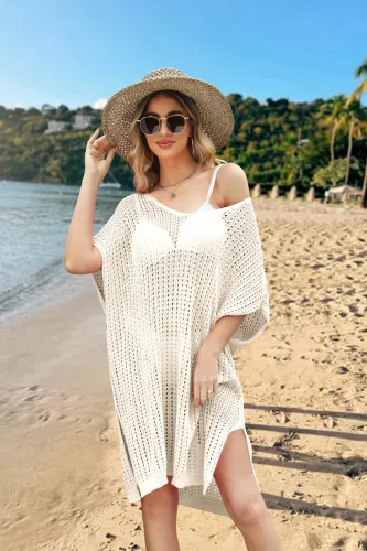 Loose Beach Dress Solid Color Hollow Large Cover Up