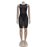 Women's patchwork sleeveless hot diamond dress