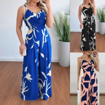 Suspender open back waist wide leg jumpsuit