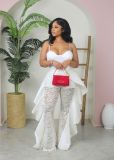 Women's lace pants with ruffled edges and sexy perspective pants