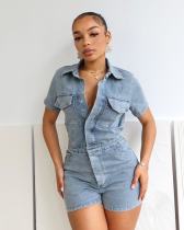 Elastic slim fit short sleeved jumpsuit
