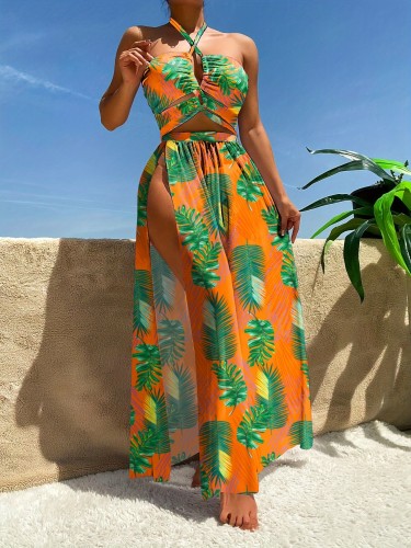 Cross tie split bikini swimsuit