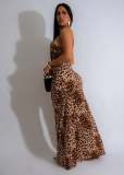 Women's leopard print jumpsuit with suspender and slightly flared sleeveless jumpsuit