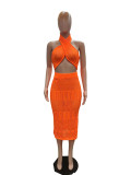 Women's knitted chest wrapped skirt set
