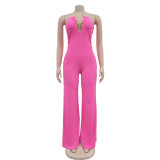 Women's solid color long pants jumpsuit
