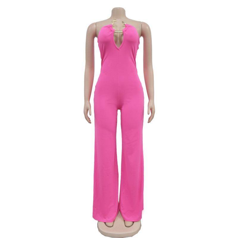 Women's solid color long pants jumpsuit