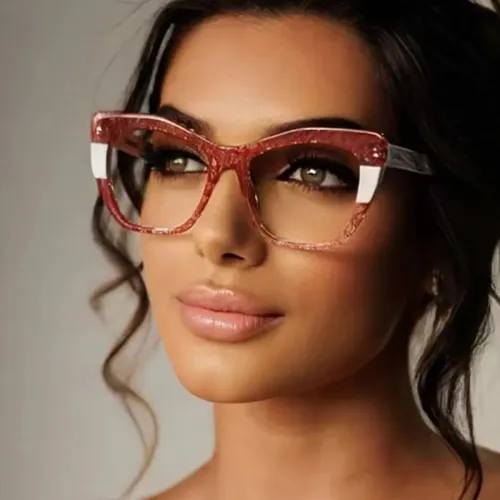 Splicing contrasting eyeglass frames with vintage cat anti blue light glasses