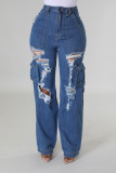 Organ bag loose high waisted wide leg ripped jeans