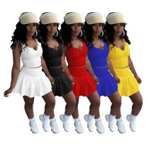 Women's sexy solid color V-neck sleeveless pleated pants skirt Women's sexy solid color V-neck sleeveless pleated pants skirt