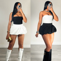 Two piece set of pleated skirt, bubble skirt, strapless elastic waist mini skirt Two piece set of pleated skirt, bubble skirt, strapless elastic waist mini skirt