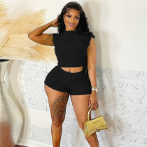 Sleeveless top round neck elastic shorts set