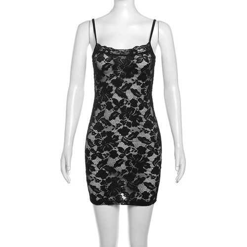 Hollow Knitted Lace Strap Wrapped Hip Short Dress