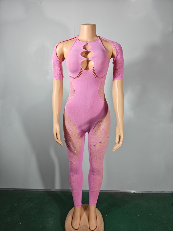 Wearing a tight and seductive one-piece pajama with a seductive and playful uniform