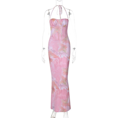 Wrap chest and hang neck slender dress