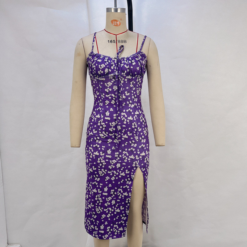 Strap floral split dress