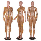 Women's zippered small high necked jumpsuit A6628