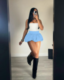 Solid color elastic waist ultra short mini pleated skirt