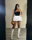 Solid color elastic waist ultra short mini pleated skirt
