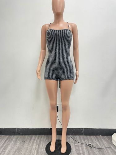 Open back lace up knitted jumpsuit