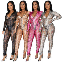 Women's zippered small high necked jumpsuit A6628