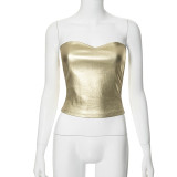 Underwear style strapless top with tight fitting waistband