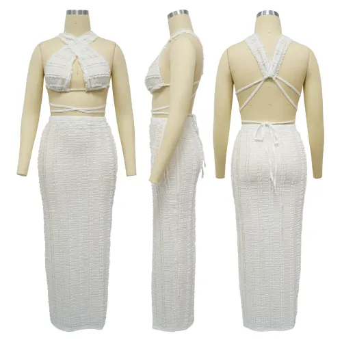 Women's lace sleeveless strapless backless skirt set