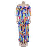 Women's printed backless pleated long dress