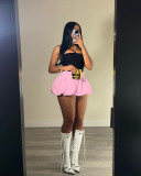 Solid color elastic waist ultra short mini pleated skirt