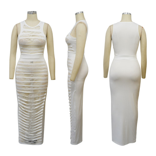 Women's sleeveless lace patchwork skirt set