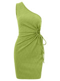 Solid color waist cut hollow sleeveless dress short skirt