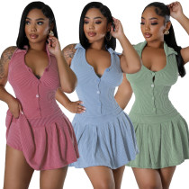 Hanging neck and backless pleated jumpsuit pants