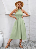 Women's printed waistband hanging neck dress