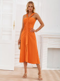 Solid color off shoulder ribbon pleated dress