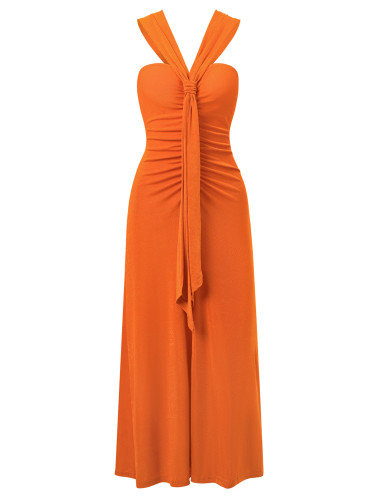 Solid color off shoulder ribbon pleated dress
