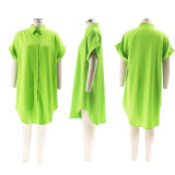 Polo collar short sleeved shirt cardigan single breasted dress