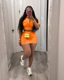 Washed patchwork cardigan short skirt set