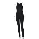 Backless slim fit solid color jumpsuit