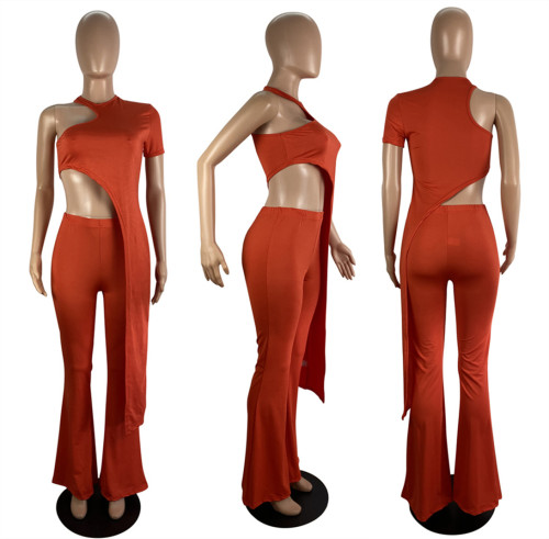 Asymmetric solid color two-piece set