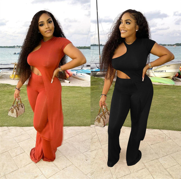 Asymmetric solid color two-piece set