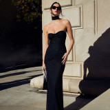 Bra less backless patchwork fishtail dress long skirt