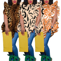 Oversized digital printed round neck ruffled loose top shirt