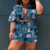 Two piece printed short sleeved shorts set