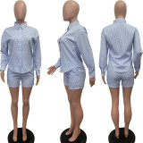 Striped button lapel two-piece set